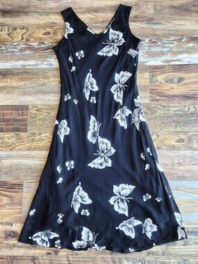 Vintage Y2K NWoT Chadwick's Butterfly Beaded Midi Dress Sleeveless SheerChiffon